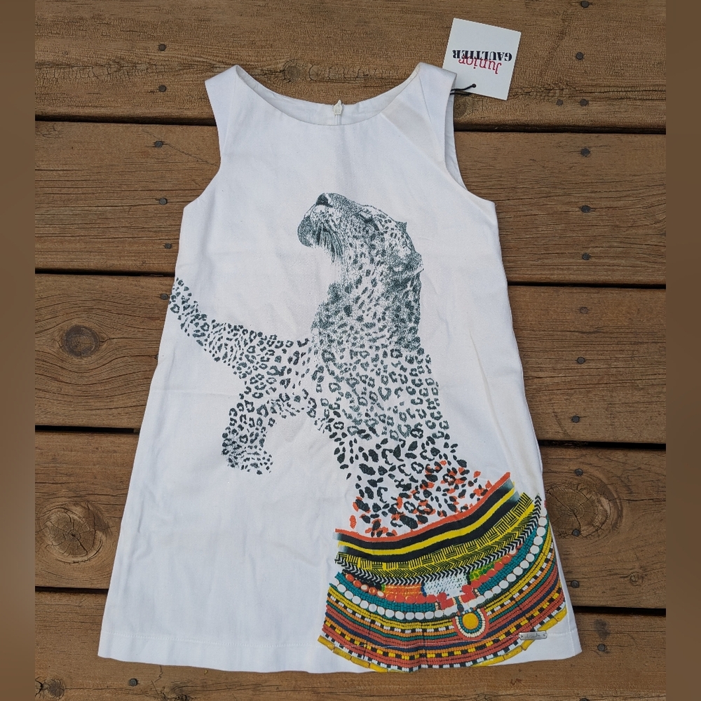 Junior Gaultier White Dress with Leopard and Colorful Pattern